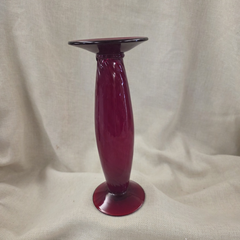 Vintage Burgundy Glass Hand Blown Honeycomb Flat Top Candle Holder